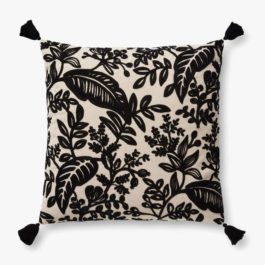 RIFLE PAPER CO. Tropical Floral Pillow - Black & Ivory w/ Down Insert (22" x 22")