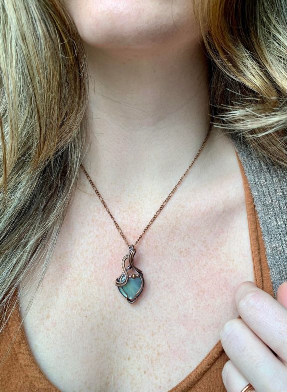 HANNAH MAE Tiny Blue Labradorite Heart Necklace Woven in Copper - Dog & Pony Show