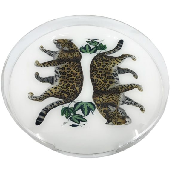 NICOLETTE MAYER Leopards Seeing Double White 16” Round Placemat Tray