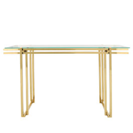 Stainless Steel Gold Console Table w/ Glass Top - Dog & Pony Show
