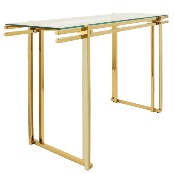Stainless Steel Gold Console Table w/ Glass Top