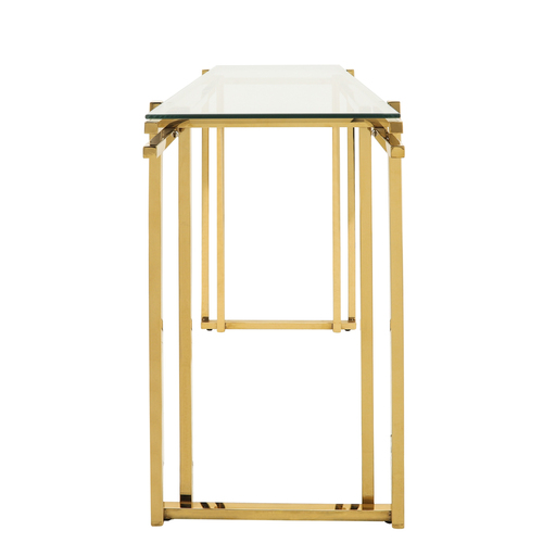 Stainless Steel Gold Console Table w/ Glass Top