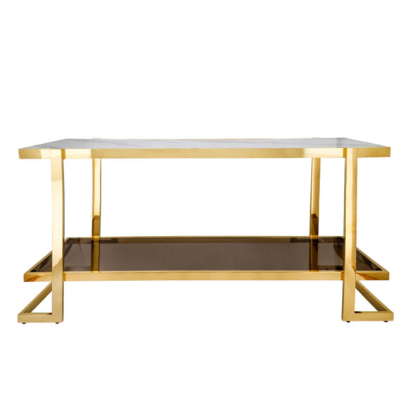 Gold Metal, Marble & Glass Console Table