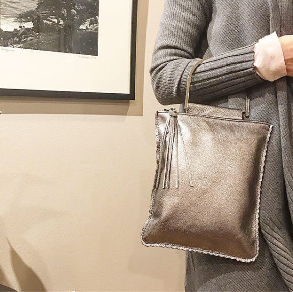 LARA B DESIGNS Hanna Leather Handbag - Pewter Pearl