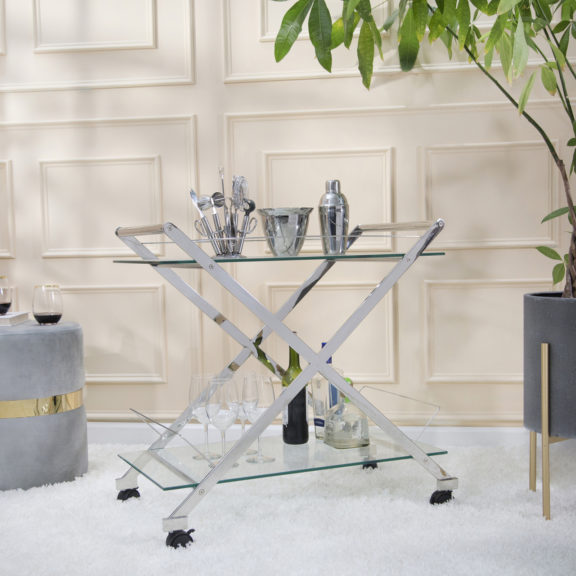 Two Tier Rolling Bar Cart - Silver