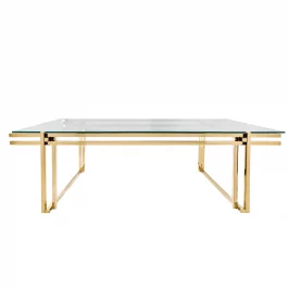 Stainless Steel Gold Metal 55″ Coffee Table w/ Glass Top - Dog & Pony Show