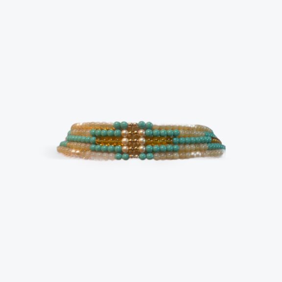 L ABRAMS ORIGINALS Striking Long Multi-Strand Patchwork Faux Turquoise Runway Necklace - Dog & Pony Show