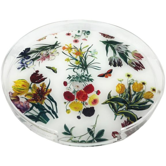 NICOLETTE MAYER Flora Fauna White 16” Round Placemat Tray - Dog & Pony Show