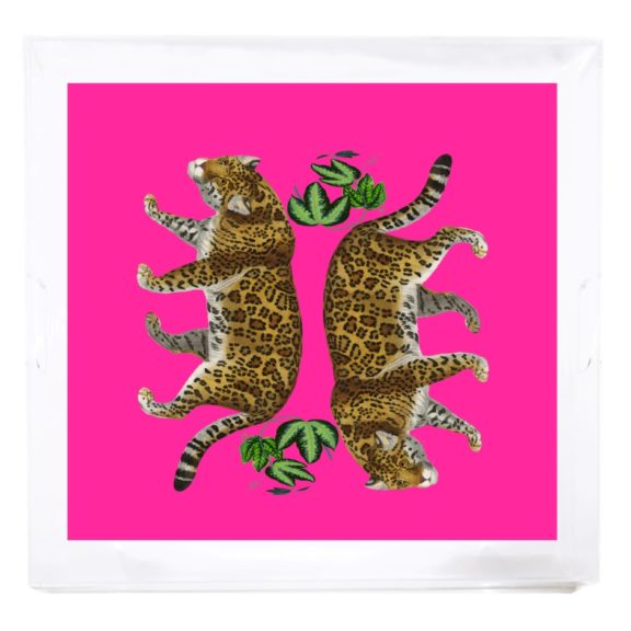 NICOLETTE MAYER Leopard Seeing Double Hot Pink 18 x 18 Acrylic Tray