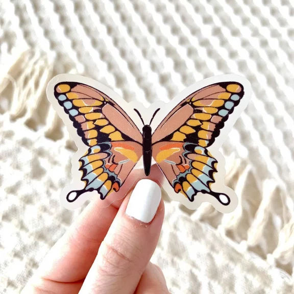 Pink Swallowtail Butterfly Clear Vinyl Sticker