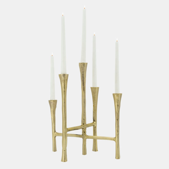 14” 5-Candlesticks Stand, Gold