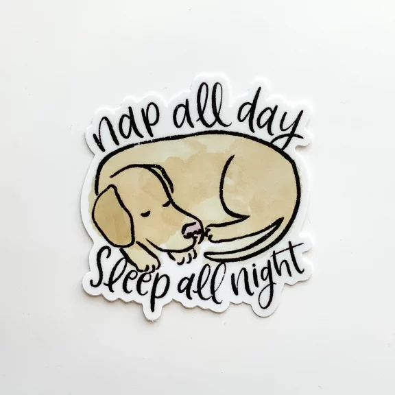 Watercolor "nap all day, sleep all night" Vinyl Dog Sticker