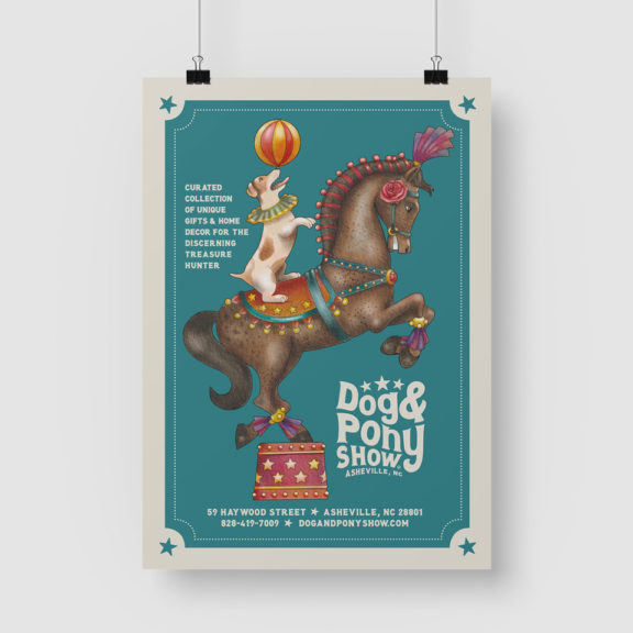 Dog & Pony Show, Asheville NC Poster 16x20 - Teal