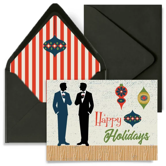 Retro Ornament Swanky Male Couple - Holiday Card