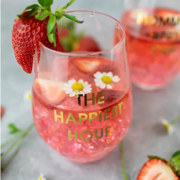 "The Happiest Hour" Stemless Wine Glass