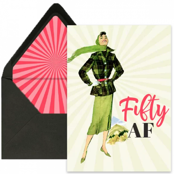 Fifty AF Mid Century Mod Woman - Birthday Card