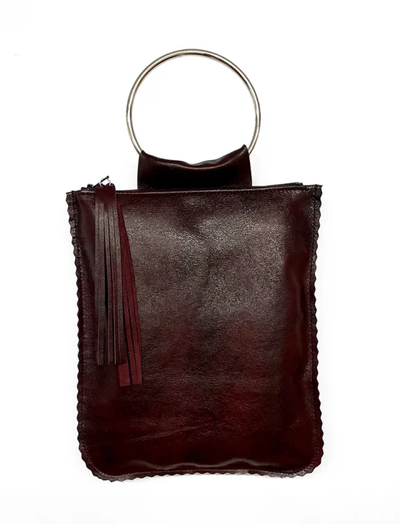 LARA B DESIGNS Hanna Leather Handbag - Deep Burgundy Black Distressed