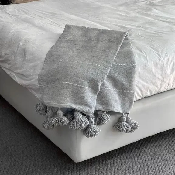 Moroccan Throw Blanket Gray w/ Silver Stripes 59x59