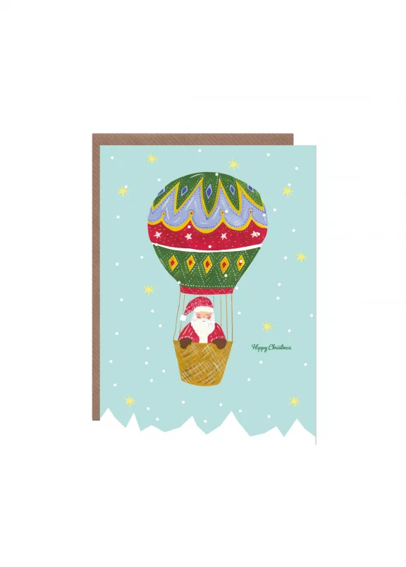 Santa in Balloon - Happy Christmas Card