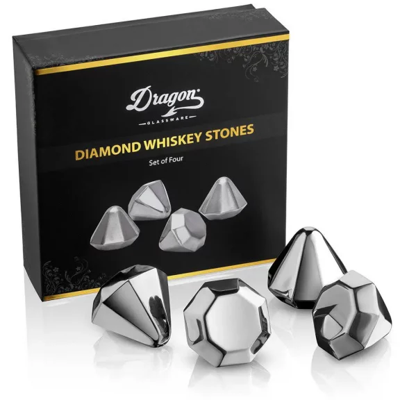 DIAMOND WHISKEY CHILLING STONES w/ POUCH SET/4