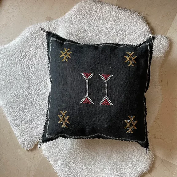 Moroccan Black Cactus Silk Pillow Cover w/ Insert 20x20