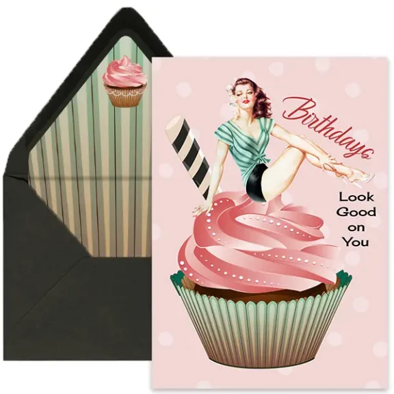 Cupcake Pinup "Birthdays Look Good on You" - Birthday Card