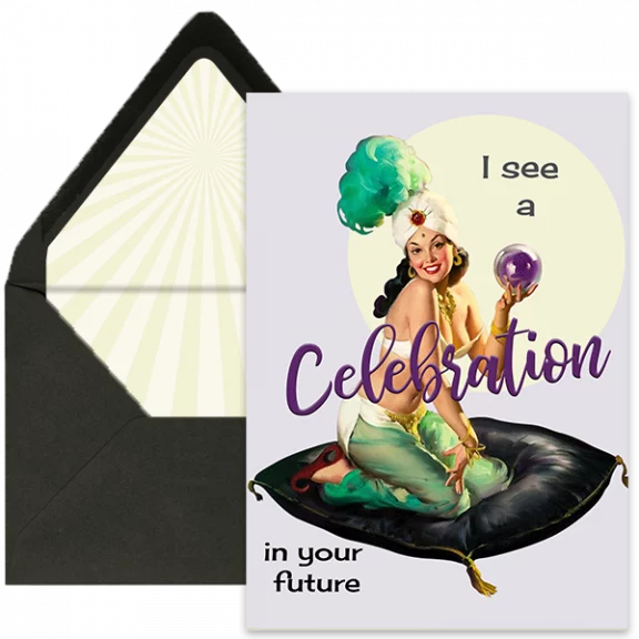 Genie Pinup "I See a Celebration In Your Future" - Birthday Card