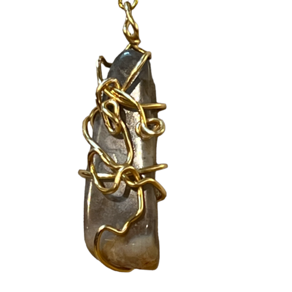“Feeling Gently Strong” Gem Wrapped in Gold Wire Necklace