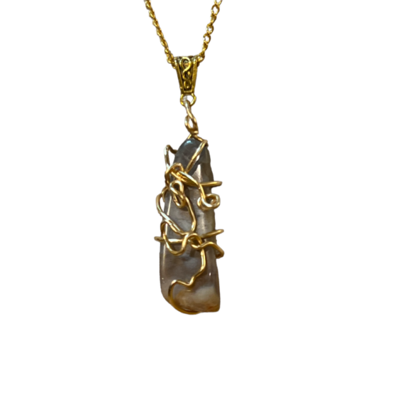“Feeling Gently Strong” Gem Wrapped in Gold Wire Necklace